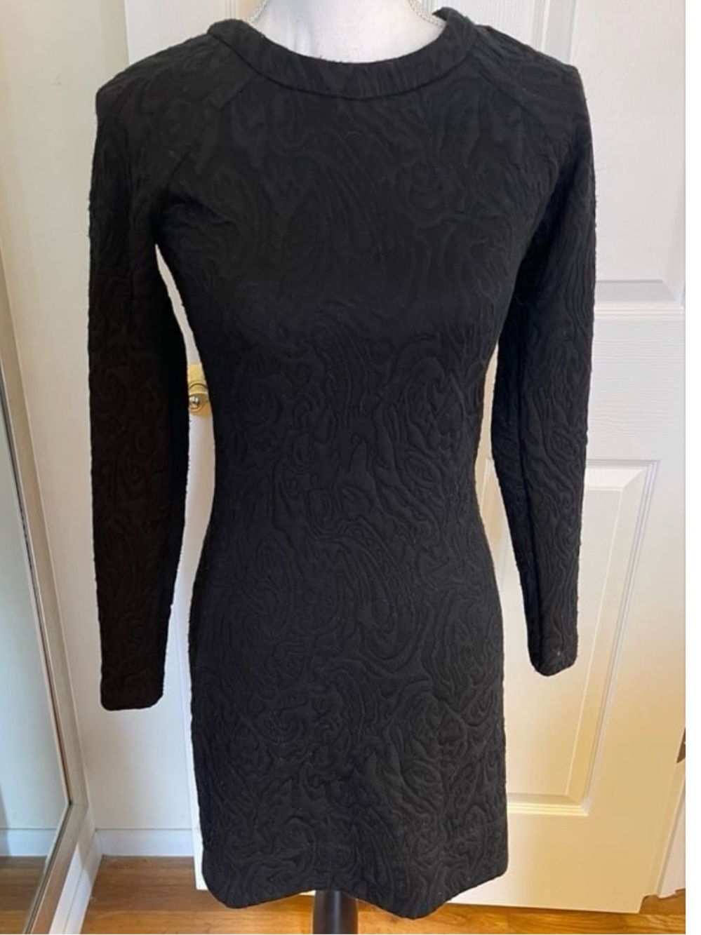 White Houe Black Market Black Textured Women's Mini Dress